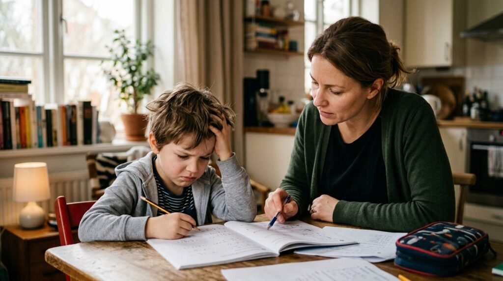 kid doing homework with mother 202608052251
